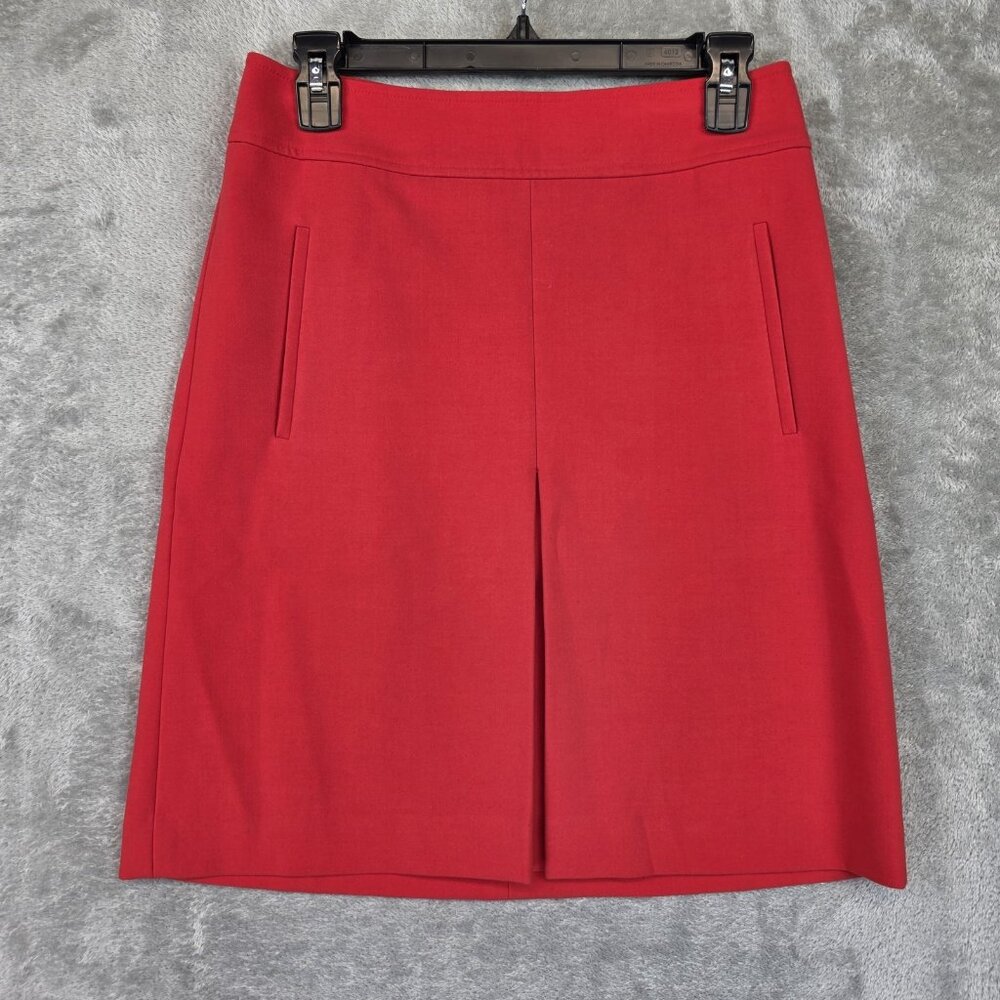 LOFT Skirt Womens 0 Red Pleated Pencil Stretch Pockets Work Office Short